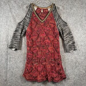 BKE Cold Shoulder Sweater Crochet Sweater Dress Sz Medium Buckle Gimmicks Boho